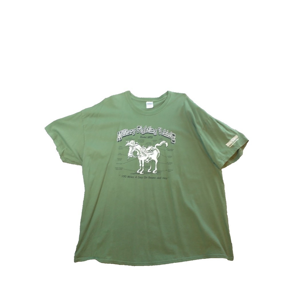Gildan Mens 3XL Green Military Fighting Vehicle Mule Humor T-Shirt Trees Mystery